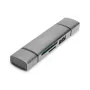DIGITUS Combo Card Reader Hub (USB-C+USB 3.0) 1x SD, 1x MicroSD, 1x USB 3.0, gris