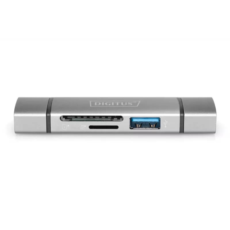 DIGITUS Combo Card Reader Hub (USB-C+USB 3.0) 1x SD, 1x MicroSD, 1x USB 3.0, gris