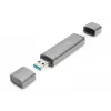DIGITUS Combo Card Reader Hub (USB-C+USB 3.0) 1x SD, 1x MicroSD, 1x USB 3.0, gris
