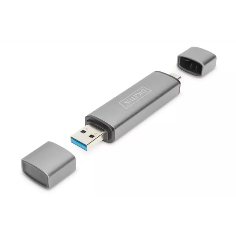 DIGITUS Combo Card Reader Hub (USB-C+USB 3.0) 1x SD, 1x MicroSD, 1x USB 3.0, gris
