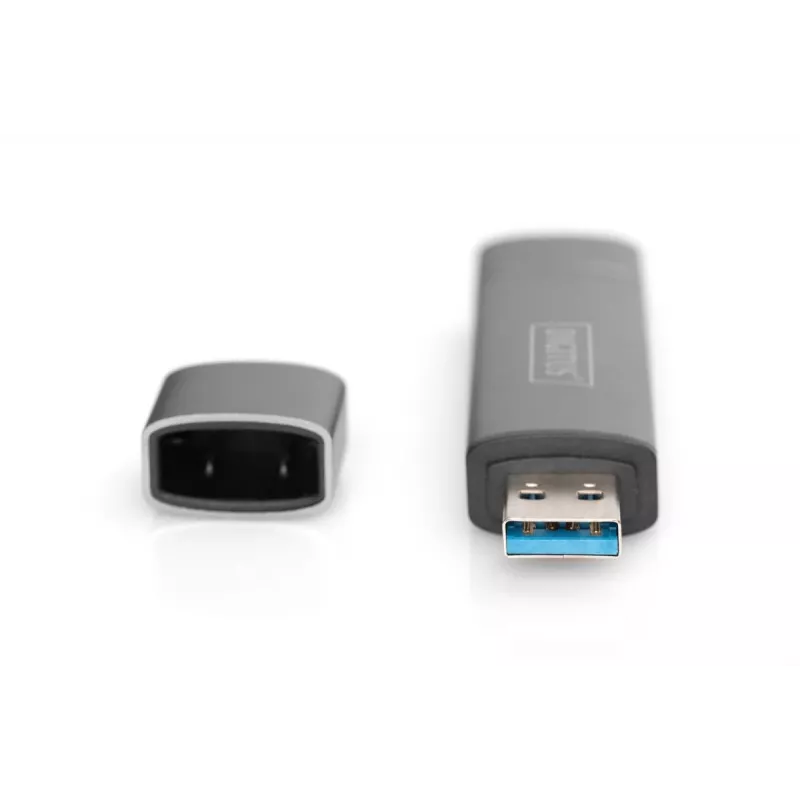 DIGITUS Combo Card Reader Hub (USB-C+USB 3.0) 1x SD, 1x MicroSD, 1x USB 3.0, gris