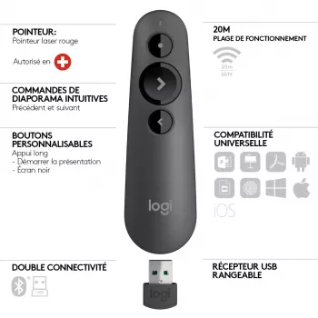 Mando de presentación láser Logitech R500s grafito
