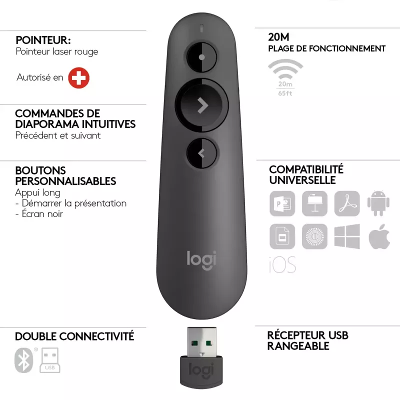 Mando de presentación láser Logitech R500s grafito