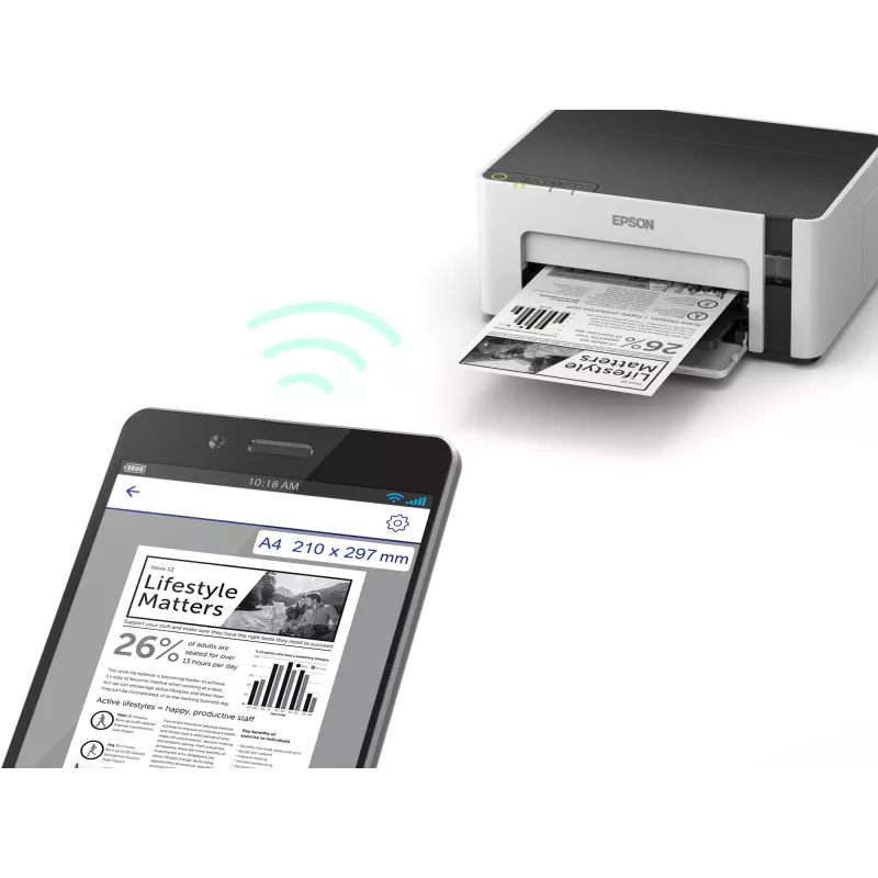 Impresora de inyección de tinta Epson EcoTank ET-M1120 — monocromo, A4, 1440x720 DPI, Wi‑Fi, depósito de tinta rellenable