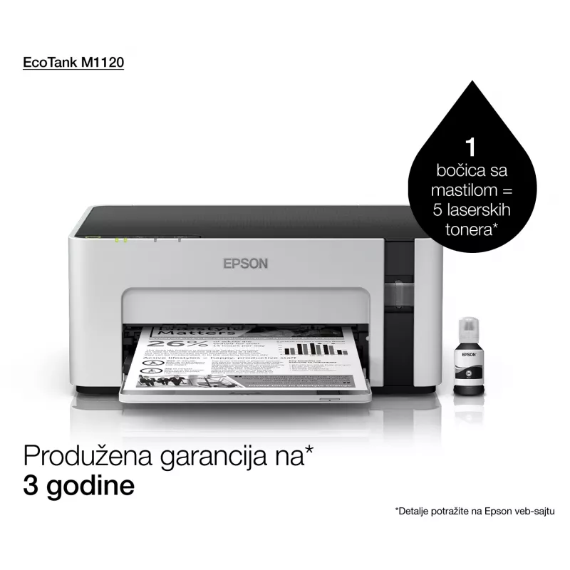 Impresora de inyección de tinta Epson EcoTank ET-M1120 — monocromo, A4, 1440x720 DPI, Wi‑Fi, depósito de tinta rellenable