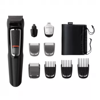 Recortadora multigroomer Philips MULTIGROOM Series 3000 9 en 1 MG3740/15 — batería NiMH, 60 min de autonomía, cuchillas de acero inoxidable, 9 peines de corte, negra