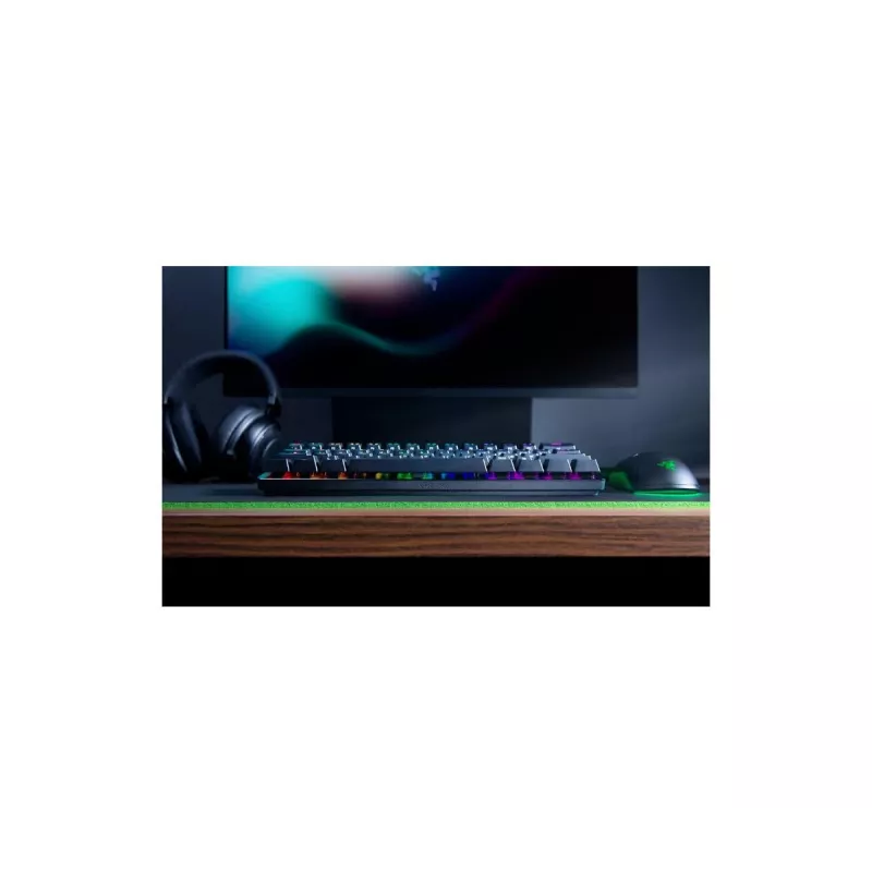 Teclado mecánico gaming Razer Huntsman Mini, formato mini, QWERTY US International, interruptores ópticos, con cable USB, negro