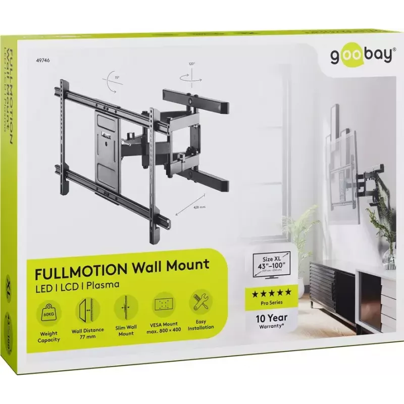 Soporte de pared para TV Goobay Pro FULLMOTION (XL) 60 kg 43–100 inch