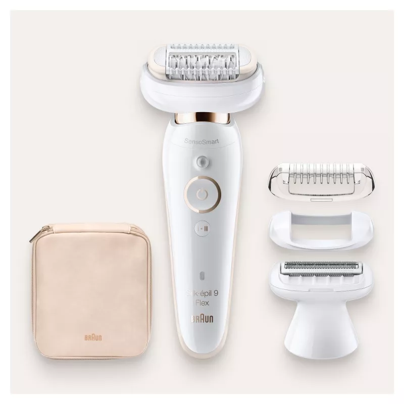 Depiladora BRAUN Silk-epil 9 Flex SES9002 — 40 minutos de autonomía, húmedo y seco, 40 pinzas, 2 velocidades, blanco/dorado