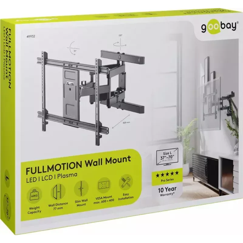 Soporte de pared para TV Goobay Pro FULLMOTION (L) 60 kg 37–70