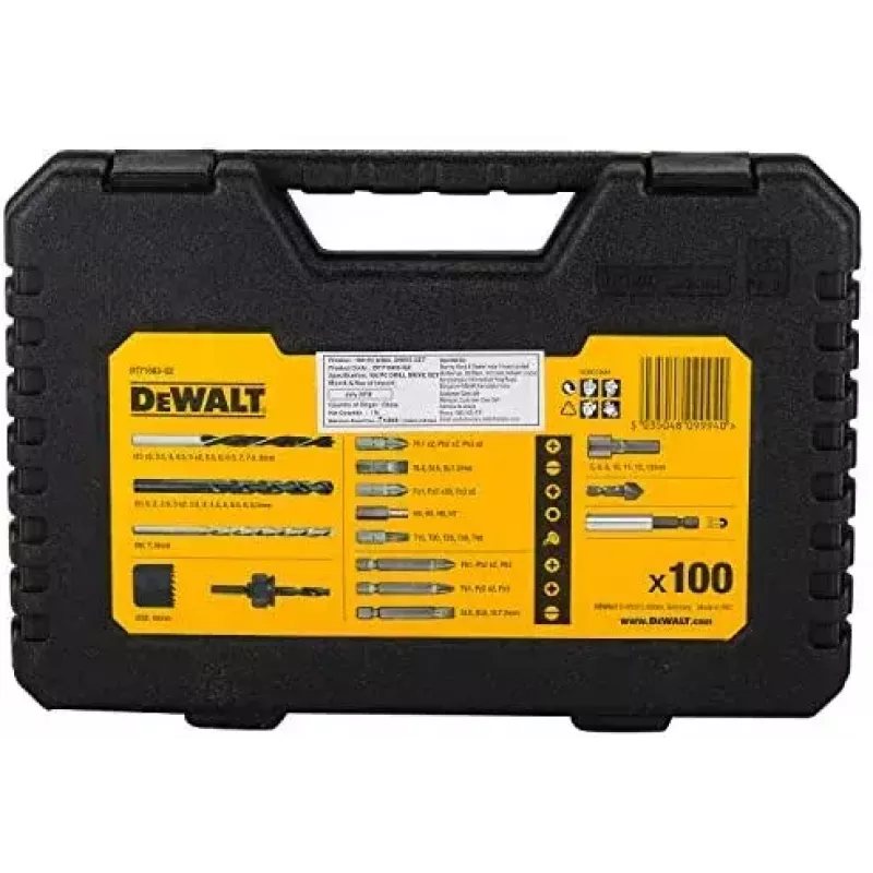 DeWALT DT71563 juego de puntas de destornillador, brocas y sierras de corona, 100 piezas