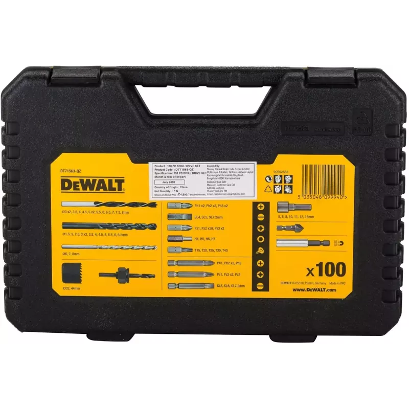 DeWALT DT71563 juego de puntas de destornillador, brocas y sierras de corona, 100 piezas