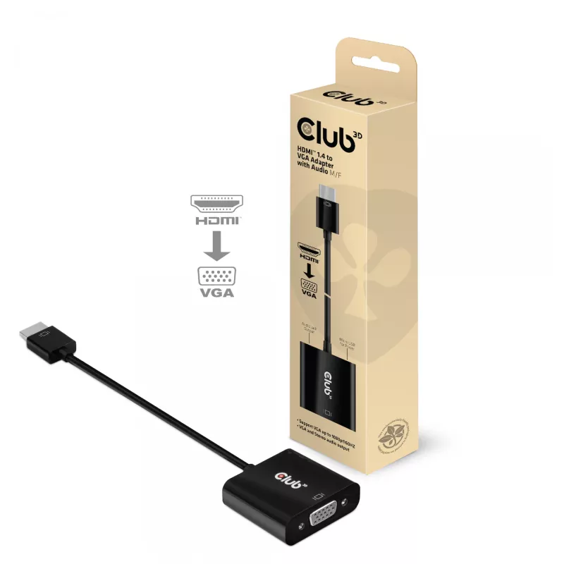 Adaptador de cable de vídeo CLUB3D CAC-1302 0,5 m HDMI tipo A (estándar) VGA (D-Sub) Negro