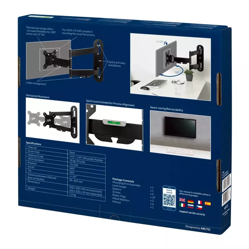 ARCTIC W1C - Soporte de pared con brazo articulado extensible