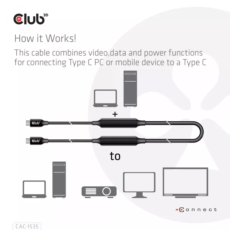 CLUB3D Cable USB 3.2 Gen2 Type C a C Activo Bidireccional 8K60Hz M/M 5m/16.4ft