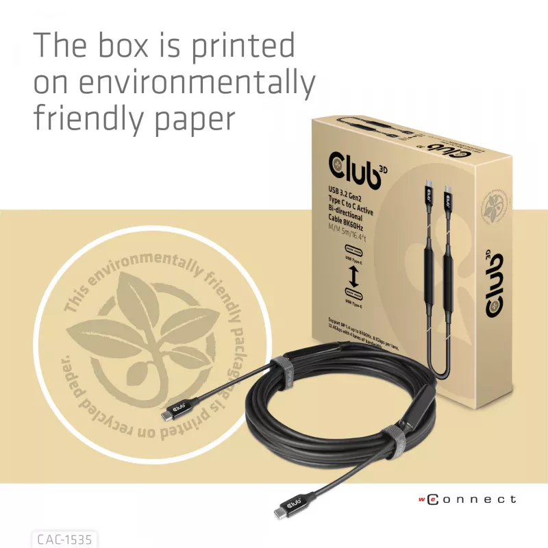 CLUB3D Cable USB 3.2 Gen2 Type C a C Activo Bidireccional 8K60Hz M/M 5m/16.4ft