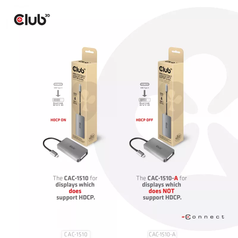 Adaptador activo CLUB3D USB3.2 Gen1 Type-C a Dual Link DVI-D HDCP OFF versión M/H para Apple Cinema Displays