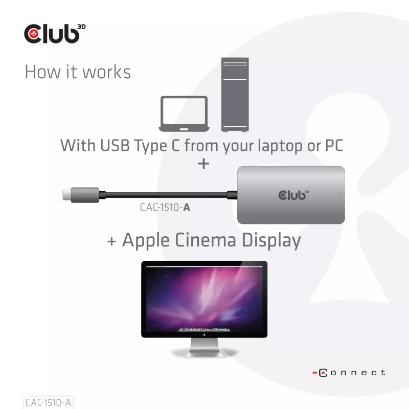 Adaptador activo CLUB3D USB3.2 Gen1 Type-C a Dual Link DVI-D HDCP OFF versión M/H para Apple Cinema Displays