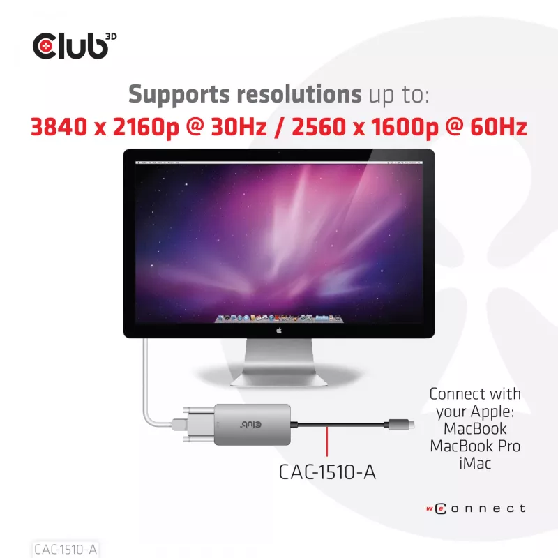 Adaptador activo CLUB3D USB3.2 Gen1 Type-C a Dual Link DVI-D HDCP OFF versión M/H para Apple Cinema Displays