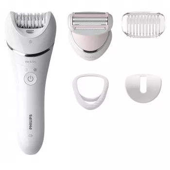 Depiladora Philips BRE710/00, depiladora inalámbrica en húmedo y seco, 32 discos, 40 min de autonomía, 2 velocidades, blanca