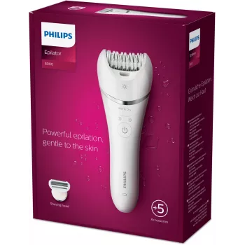 Depiladora Philips BRE710/00, depiladora inalámbrica en húmedo y seco, 32 discos, 40 min de autonomía, 2 velocidades, blanca