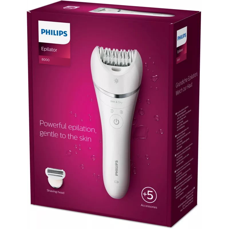 Depiladora Philips BRE710/00, depiladora inalámbrica en húmedo y seco, 32 discos, 40 min de autonomía, 2 velocidades, blanca
