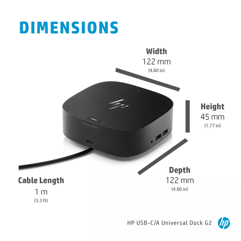 Base USB-C HP G5, con cable, USB 3.2 Gen 1 (3.1 Gen 1) Type-C, negro, negro, China, hogar