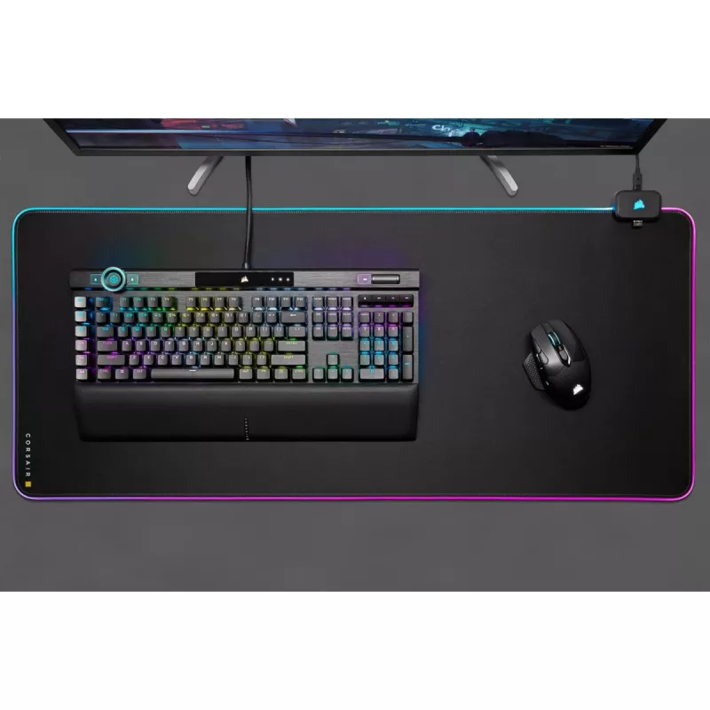 Alfombrilla gaming CORSAIR MM700 RGB — 930×400 mm, 4 mm de grosor, base de goma, retroiluminación LED alimentada por USB, negra