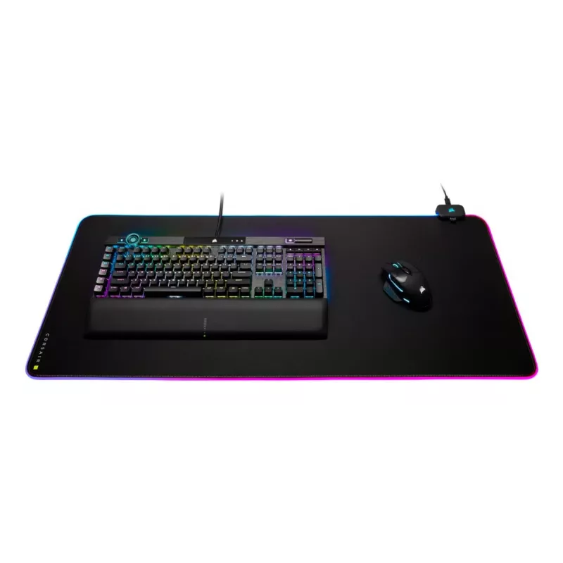 Alfombrilla gaming CORSAIR MM700 RGB — 930×400 mm, 4 mm de grosor, base de goma, retroiluminación LED alimentada por USB, negra