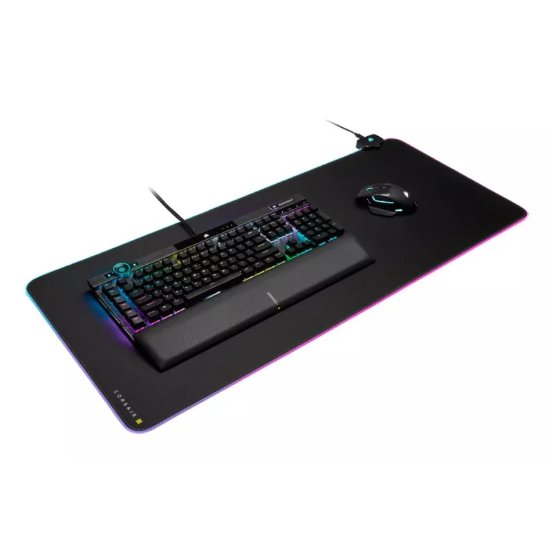 Alfombrilla gaming CORSAIR MM700 RGB — 930×400 mm, 4 mm de grosor, base de goma, retroiluminación LED alimentada por USB, negra