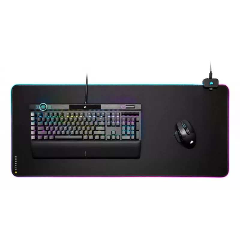 Alfombrilla gaming CORSAIR MM700 RGB — 930×400 mm, 4 mm de grosor, base de goma, retroiluminación LED alimentada por USB, negra