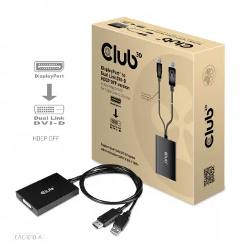 Adaptador activo DisplayPort a Dual Link DVI-D CLUB3D CAC-1010-A, DisplayPort a DVI-D + USB, 0,6 m