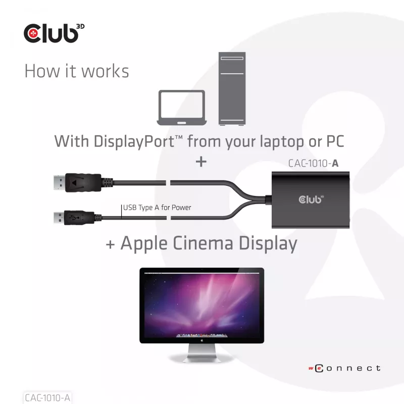 Club 3D CAC-1010-A adaptador activo de DisplayPort a Dual Link DVI-D, DisplayPort 1.2a, alimentado por USB, HDCP OFF, 0,6 m, negro