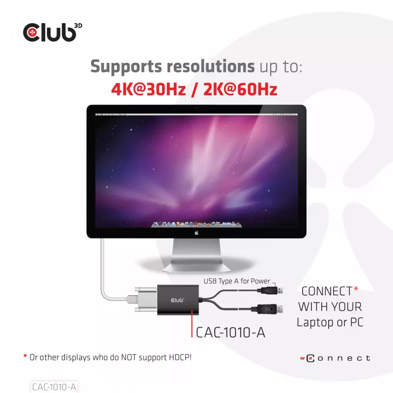 Club 3D CAC-1010-A adaptador activo de DisplayPort a Dual Link DVI-D, DisplayPort 1.2a, alimentado por USB, HDCP OFF, 0,6 m, negro