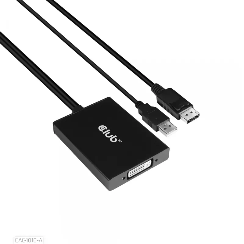 Club 3D CAC-1010-A adaptador activo de DisplayPort a Dual Link DVI-D, DisplayPort 1.2a, alimentado por USB, HDCP OFF, 0,6 m, negro
