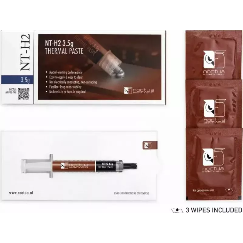 Pasta térmica Noctua NT-H2, pasta conductora 3,5 g – gris, temperatura de funcionamiento -50–200 °C, densidad 2,81 g/cm³, volumen 1,2 ml