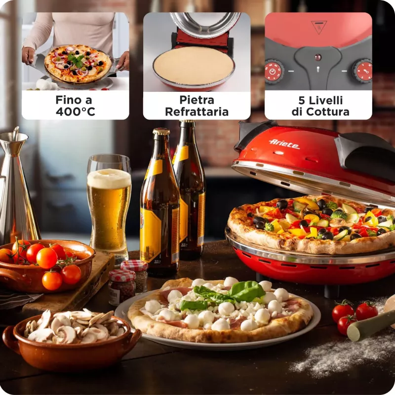 Máquina de pizza Ariete 0909/10 1200 W negra roja 1 pizza 33 cm