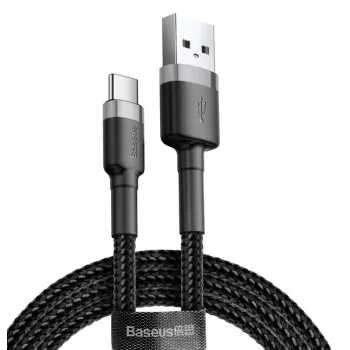 Cable de carga rápida trenzado Cafule BASEUS - USB Type-A a Type-C 2A - 3m - gris/negro (nylon)