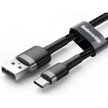 Cable de carga rápida trenzado Cafule BASEUS - USB Type-A a Type-C 2A - 3m - gris/negro (nylon)