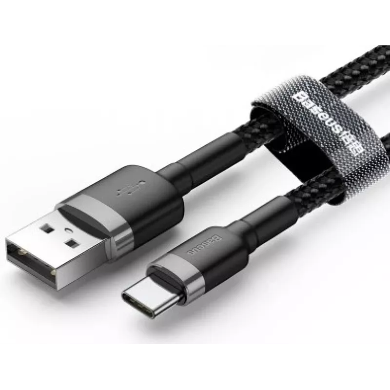 Cable de carga rápida trenzado Cafule BASEUS - USB Type-A a Type-C 2A - 3m - gris/negro (nylon)