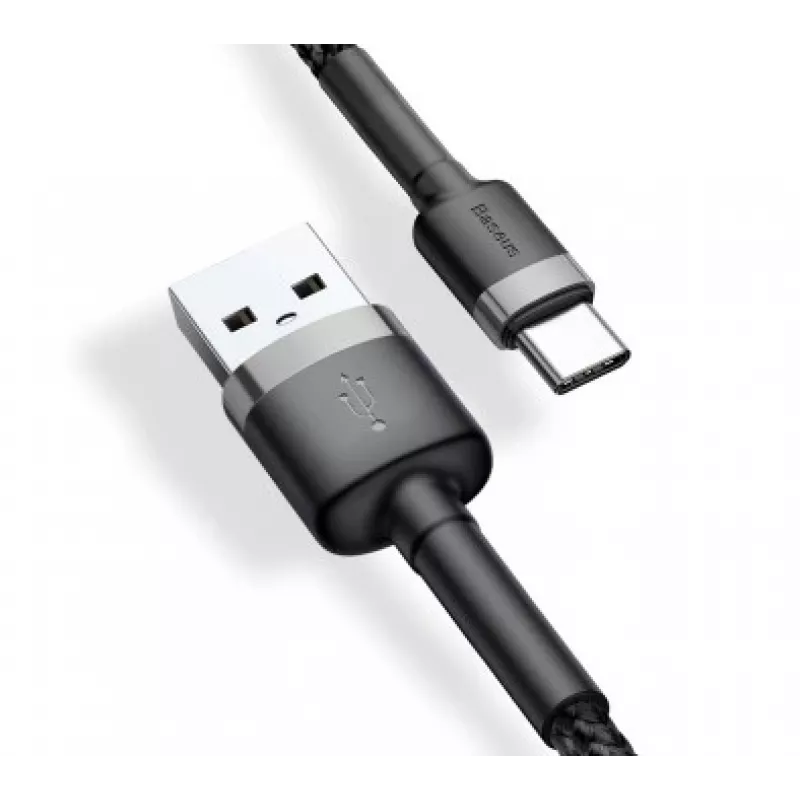 Cable de carga rápida trenzado Cafule BASEUS - USB Type-A a Type-C 2A - 3m - gris/negro (nylon)
