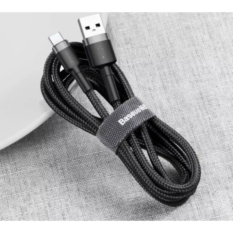 Cable de carga rápida trenzado Cafule BASEUS - USB Type-A a Type-C 2A - 3m - gris/negro (nylon)