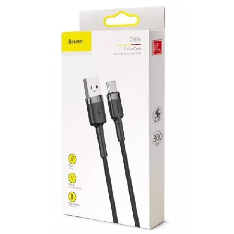 Cable de carga rápida trenzado Cafule BASEUS - USB Type-A a Type-C 2A - 3m - gris/negro (nylon)