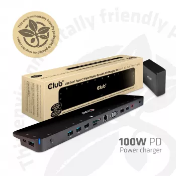 CLUB3D USB Type C 3.2 Gen1 Triple Display Dynamic PD Charging Dock 100W PD cargador