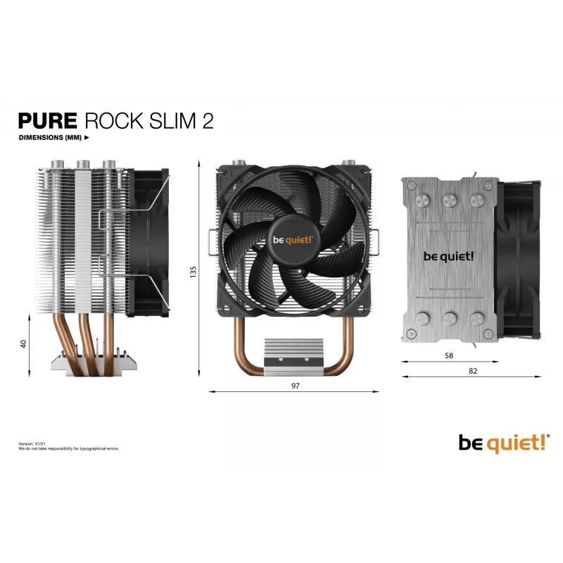 be quiet! PURE ROCK SLIM 2 disipador de CPU 9,2 cm plateado 1 unidad