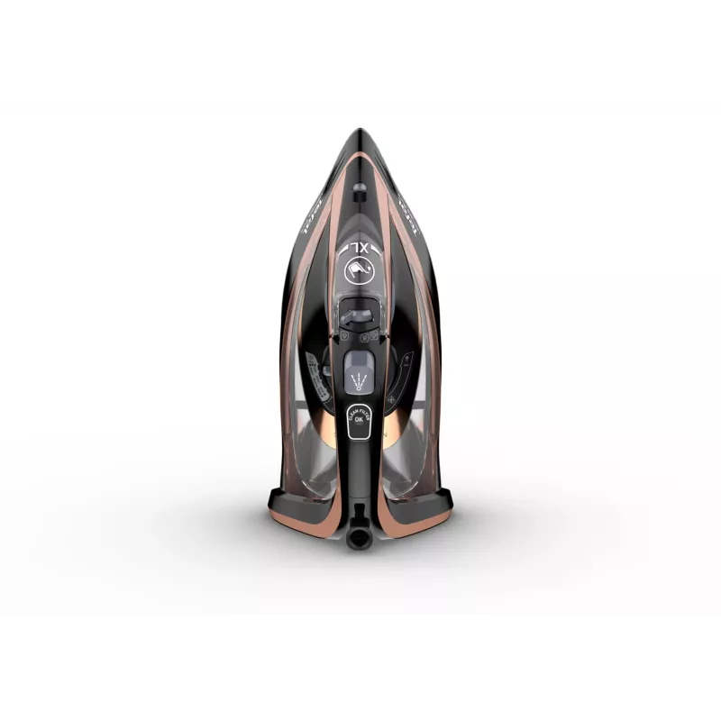 Tefal Ultimate Pure FV9845 plancha de vapor, 3200 W, suela Durilium AirGlide Autoclean, 60 g/min de vapor continuo, 260 g/min de golpe de vapor, depósito de 350 ml, vapor vertical, negro/cobre