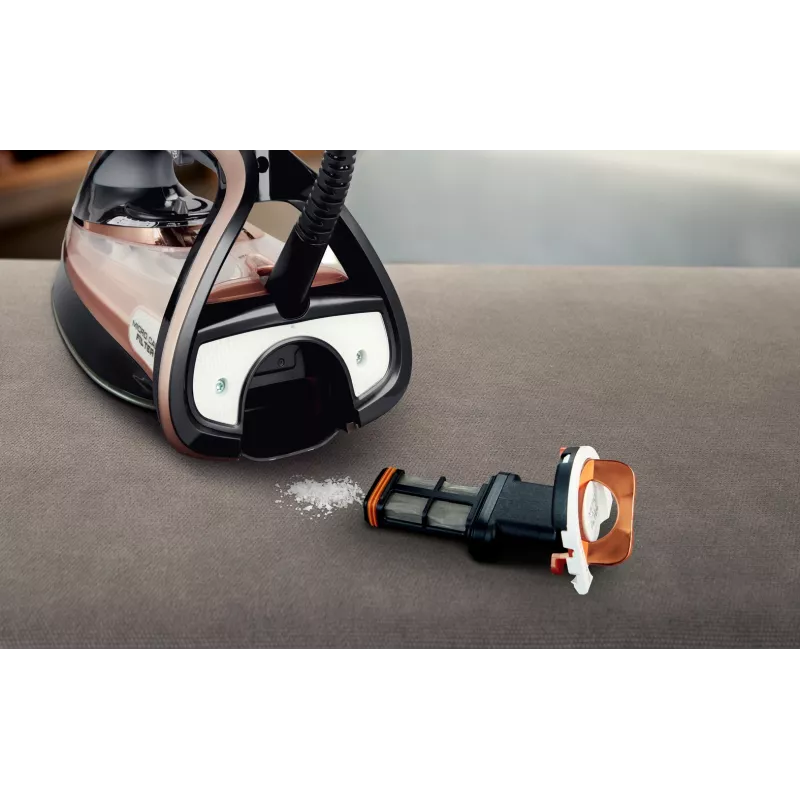 Tefal Ultimate Pure FV9845 plancha de vapor, 3200 W, suela Durilium AirGlide Autoclean, 60 g/min de vapor continuo, 260 g/min de golpe de vapor, depósito de 350 ml, vapor vertical, negro/cobre
