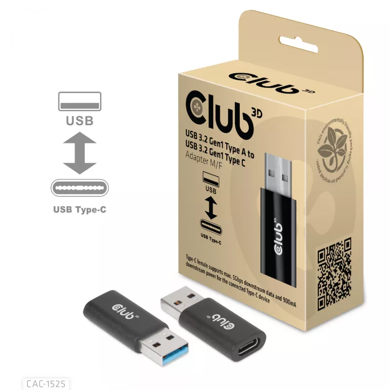 CLUB3D Adaptador USB 3.2 Gen1 Type-A a USB 3.2 Gen1 Type-C macho/hembra