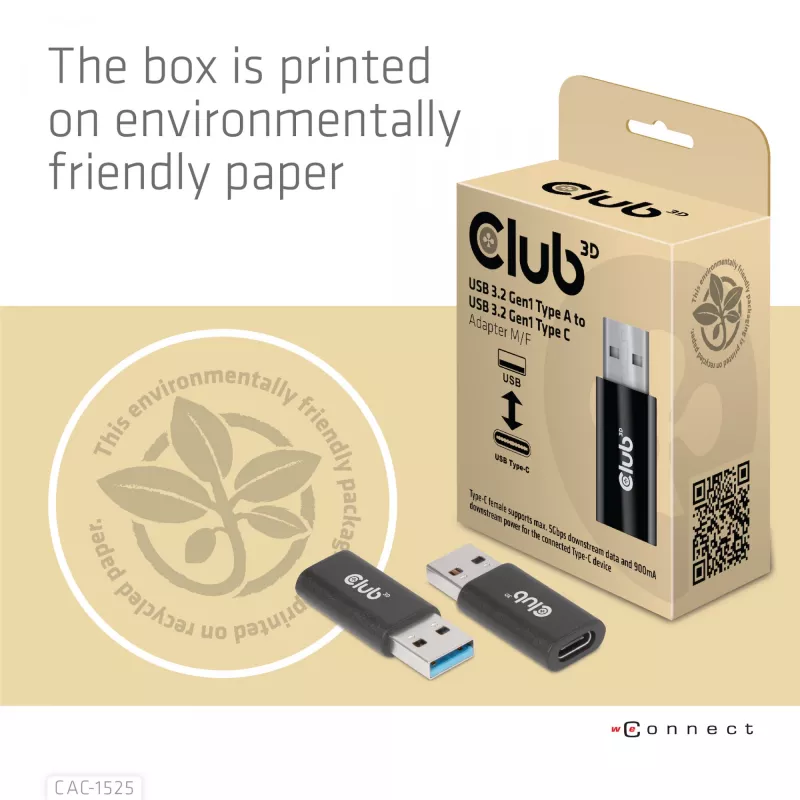 CLUB3D Adaptador USB 3.2 Gen1 Type-A a USB 3.2 Gen1 Type-C macho/hembra