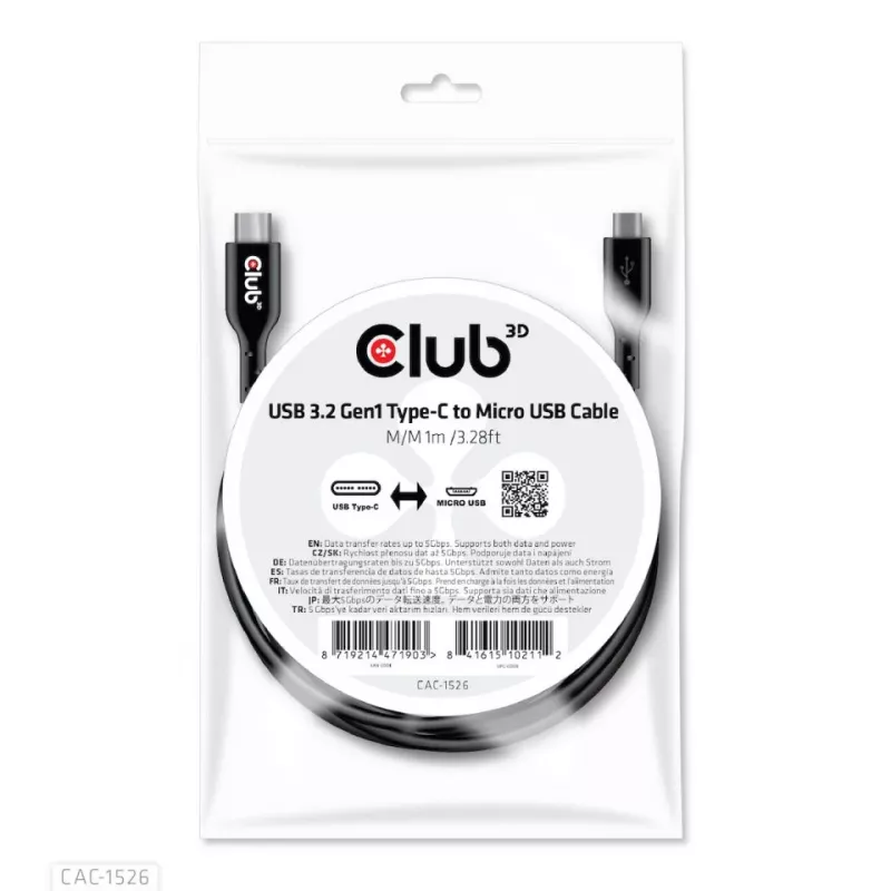 Cable USB 3.2 Gen1 Type-C a Micro-USB M/M 1 m / 3,28 ft CLUB3D